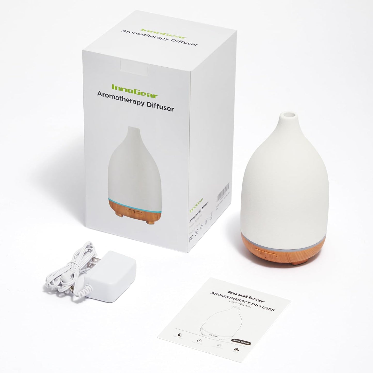 Oil Diffuser, 150ML Ceramic Diffuser for Essential Oils Handcrafted Aromatherapy Diffuser Ultrasonic Cool Mist Humidifier with 2 Mist Modes Waterless Auto off for Room Office, White