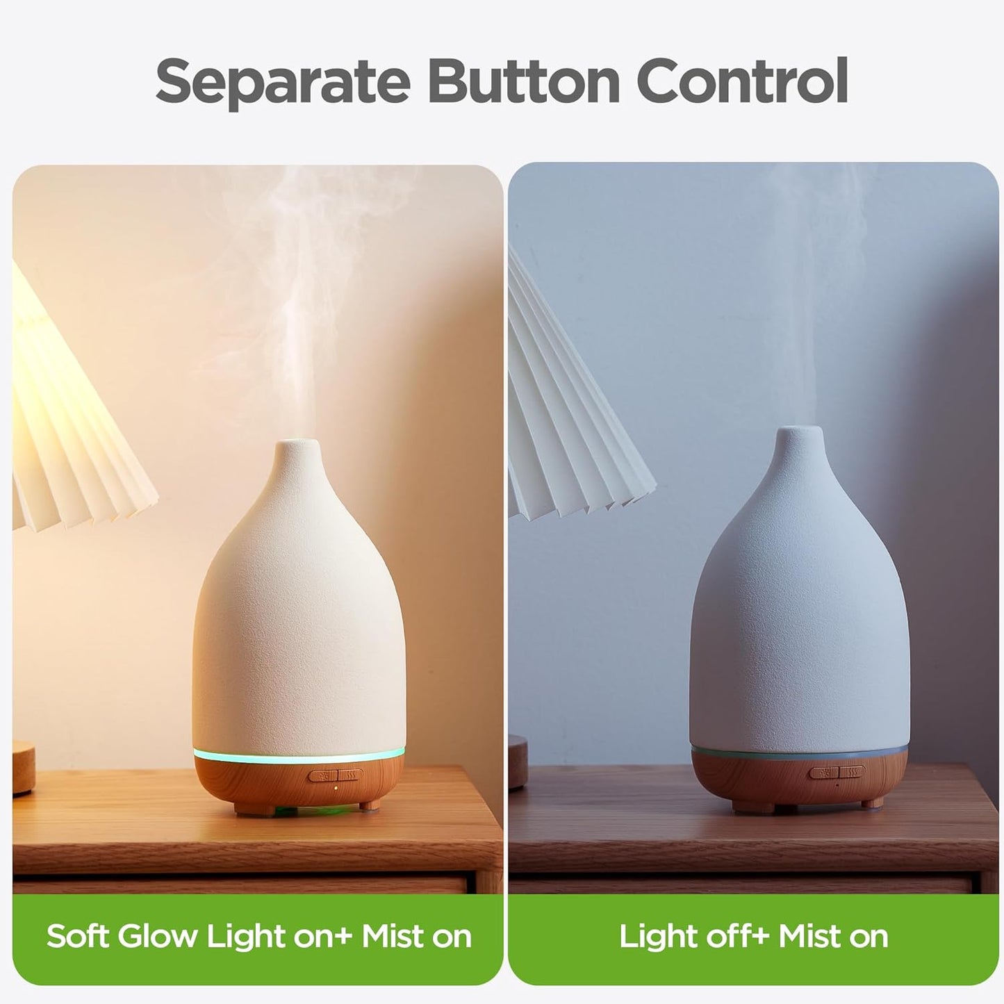Oil Diffuser, 150ML Ceramic Diffuser for Essential Oils Handcrafted Aromatherapy Diffuser Ultrasonic Cool Mist Humidifier with 2 Mist Modes Waterless Auto off for Room Office, White