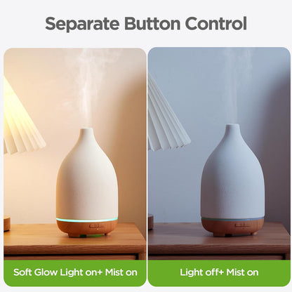 Oil Diffuser, 150ML Ceramic Diffuser for Essential Oils Handcrafted Aromatherapy Diffuser Ultrasonic Cool Mist Humidifier with 2 Mist Modes Waterless Auto off for Room Office, White