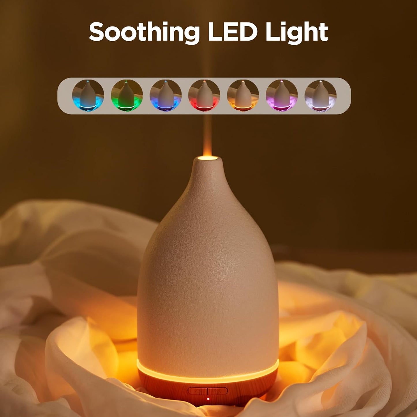 Oil Diffuser, 150ML Ceramic Diffuser for Essential Oils Handcrafted Aromatherapy Diffuser Ultrasonic Cool Mist Humidifier with 2 Mist Modes Waterless Auto off for Room Office, White