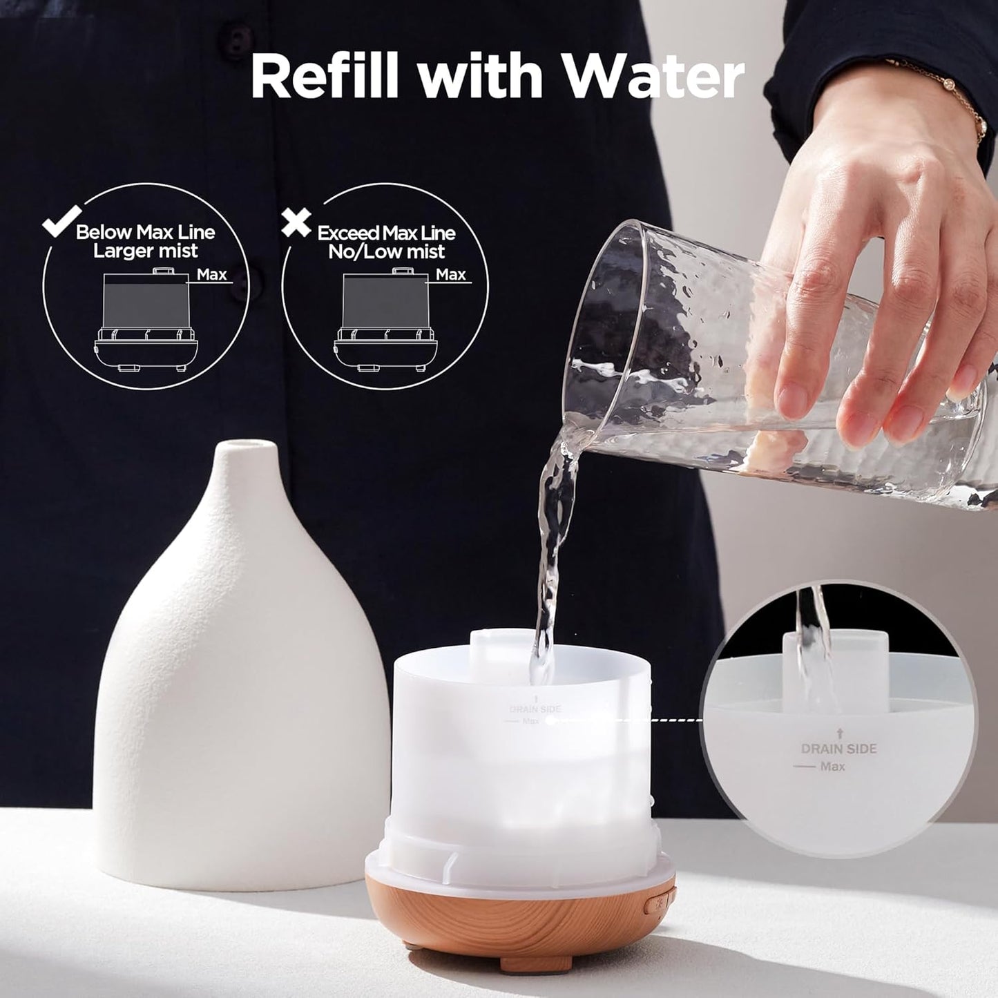 Oil Diffuser, 150ML Ceramic Diffuser for Essential Oils Handcrafted Aromatherapy Diffuser Ultrasonic Cool Mist Humidifier with 2 Mist Modes Waterless Auto off for Room Office, White